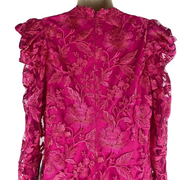 Tadashi Shoji Embroidered Puff Sleeve Cocktail Dress Pink Size 12 - Picture 8 of 10